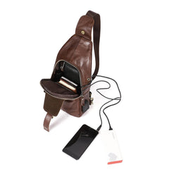 Cool Leather Brown Men's Sling Bag Chest Bag One Shoulder Backpack For Men - imessengerbags