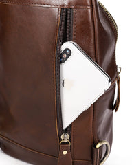 Cool Leather Brown Men's Sling Bag Chest Bag One Shoulder Backpack For Men - imessengerbags
