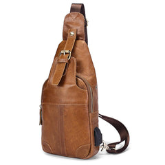 Cool Leather Brown Men's Sling Bag Chest Bag One Shoulder Backpack For Men - imessengerbags