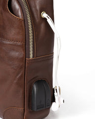 Cool Leather Brown Men's Sling Bag Chest Bag One Shoulder Backpack For Men - imessengerbags