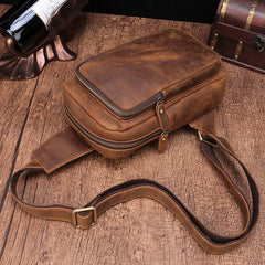 Vintage Brown Leather Men's Sling Bags Chest Bag One Shoulder Backpack For Men