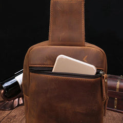 Vintage Brown Leather Men's Sling Bags Chest Bag One Shoulder Backpack For Men