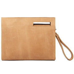 Brown Leather Men's File Bag Clutch Bag Side Bag Wristlet Bag For Men - imessengerbags