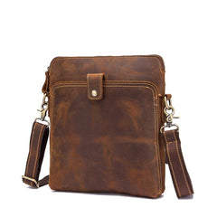Vintage Brown Leather Men's Small Vertical Messenger Bag Side Bags Courier Bag For Men - imessengerbags
