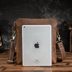 Vintage Brown Leather Men's Small Vertical Messenger Bag Side Bags Courier Bag For Men - imessengerbags