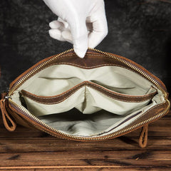 Vintage Brown Leather Men's Small Vertical Messenger Bag Side Bags Courier Bag For Men - imessengerbags