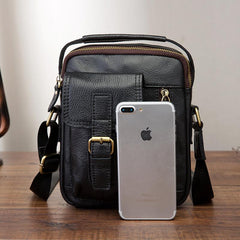 Vintage Black Leather Men's Small Side Bag Handbag Shoulder Bag For Men - imessengerbags