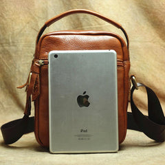 Brown Leather Men's Vertical Messenger Bag Side Bag Tablet Bag For Men - imessengerbags