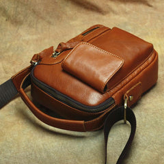 Brown Leather Men's Vertical Messenger Bag Side Bag Tablet Bag For Men - imessengerbags