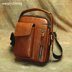 Brown Leather Men's Vertical Messenger Bag Side Bag Tablet Bag For Men - imessengerbags