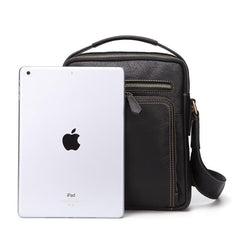 Fashion Black Leather Men's Tablet Shoulder Bag Small Vertical Side Bag Messenger Bag For Men - imessengerbags