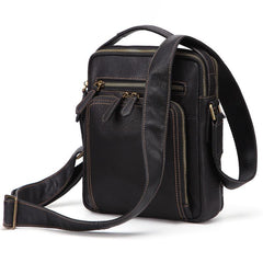Fashion Black Leather Men's Tablet Shoulder Bag Small Vertical Side Bag Messenger Bag For Men - imessengerbags