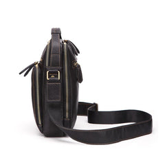 Fashion Black Leather Men's Tablet Shoulder Bag Small Vertical Side Bag Messenger Bag For Men - imessengerbags