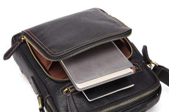 Fashion Black Leather Men's Tablet Shoulder Bag Small Vertical Side Bag Messenger Bag For Men - imessengerbags