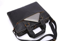 Fashion Black Leather Men's Briefcase Professional Briefcase 15‘’ Black Laptop Briefcase For Men - imessengerbags