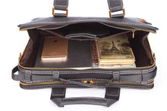 Fashion Black Leather Men's Briefcase Professional Briefcase 15‘’ Black Laptop Briefcase For Men - imessengerbags