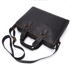 Fashion Black Leather Men's Briefcase Professional Briefcase 15‘’ Black Laptop Briefcase For Men - imessengerbags