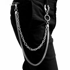 Badass Stainless Steel Mens Double Wallet Chain Long Silver Biker Wallet Chain For Men - imessengerbags