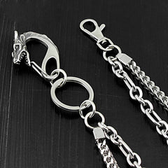Badass Stainless Steel Mens Double Wallet Chain Long Silver Biker Wallet Chain For Men - imessengerbags