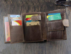 Cool Leather Men's Trifold Punk Ghost Head Skull Biker Wallet Brown Chain Wallets Wallet with chain For Men - imessengerbags