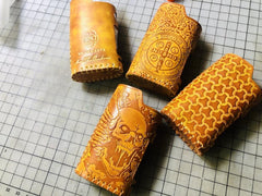 Handmade Tooled Leather Brown Mens LA PETITE BOX Holder Cigarette Case for Men