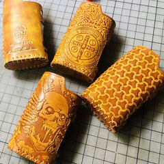 Handmade Tooled Leather Brown Mens LA PETITE BOX Holder Cigarette Case for Men