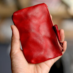 Vintage Slim Brown Leather Mens Coin Wallet Zipper Coin Holder Change Pouch For Men - imessengerbags