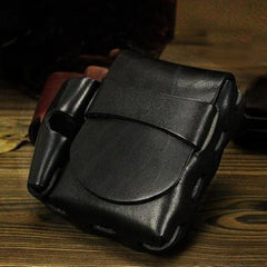 Cool Leather Mens Cigarette Holder Cigarette Case with Belt Loop Lighter Holder for Men