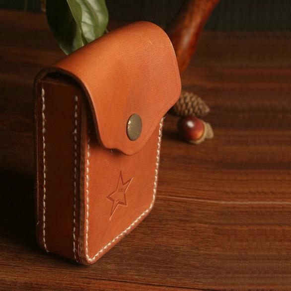 Handmade Brown Leather Mens Cigarette Case Cool Cigarette Holder with Belt Loop for Men