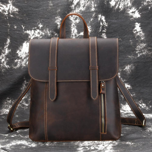 Cool Brown Leather Mens Backpack School Backpack Satchel Backpack for Men - imessengerbags