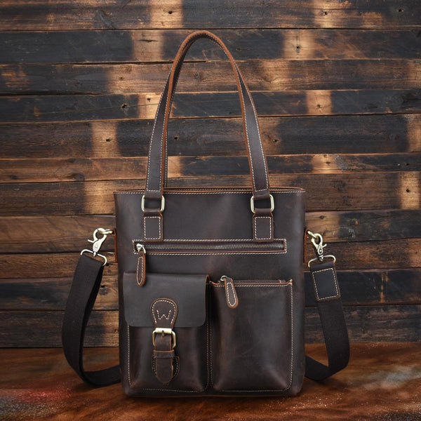 Cool Black Coffee Leather Tote Work Bag Handbag Briefcase Shoulder Bag For Men - imessengerbags