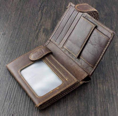 Cool Leather Men's Trifold Punk Ghost Head Skull Biker Wallet Brown Chain Wallets Wallet with chain For Men - imessengerbags