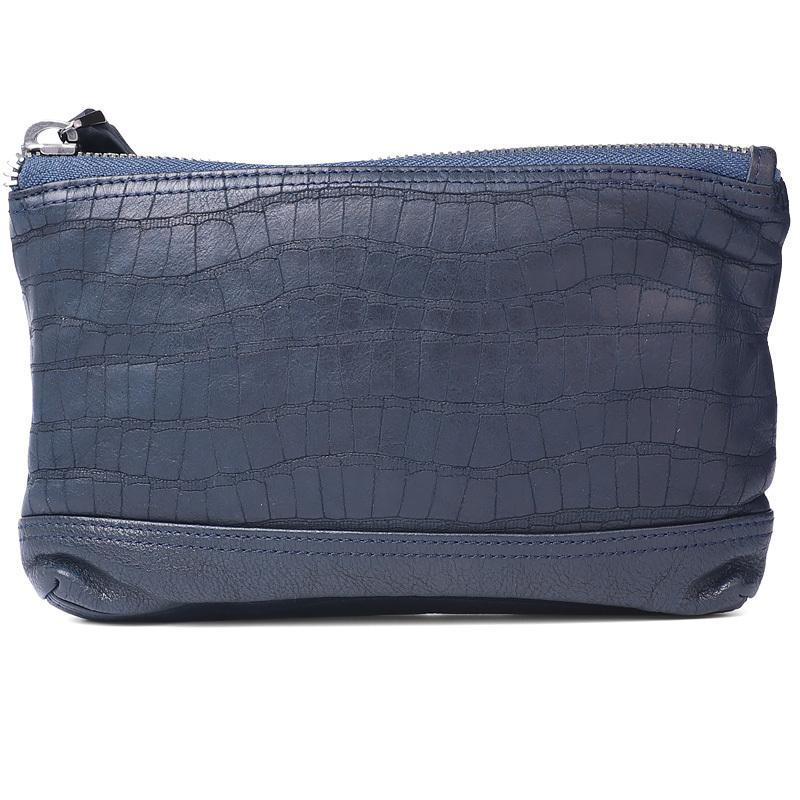 Wrinkled Leather Mens Cool Long Leather Blue Wallet Zipper Clutch Wristlet Wallet for Men