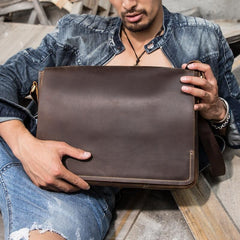 Black Large Leather Mens Cool Messenger Bags Shoulder Bags  for Men