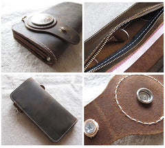[On Sale]Handmade Mens Long Biker Wallets with Chain Cool Leather Biker Chain Wallet