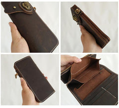 [On Sale]Handmade Mens Long Biker Wallets with Chain Cool Leather Biker Chain Wallet