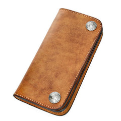 [On Sale] Handmade Mens Long Biker Wallets with Chain Cool Zipper Leather Biker Chain Wallet