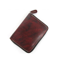 [On Sale] Handmade Cool Mens Leather Small Wallet billfold Wallet with Zipper - imessengerbags