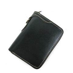 [On Sale] Handmade Mens Leather Biker Chain Wallet Cool Small Biker Wallet with Zippers