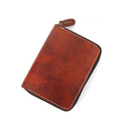 [On Sale] Handmade Cool Mens Leather Small Wallet billfold Wallet with Zipper