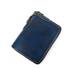 [On Sale] Handmade Mens Leather Biker Chain Wallet Cool Small Biker Wallet with Zippers
