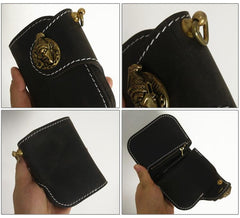 [On Sale] Handmade Mens Leather Small Biker Chain Wallets Cool billfold Biker Wallets with Chain