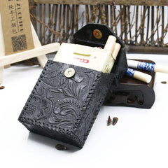 Cool Leather Mens Engraved Floral Handmade Cigarette Holder Case for Men