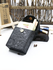 Cool Leather Mens Engraved Floral Handmade Cigarette Holder Case for Men