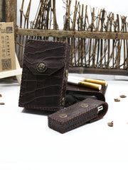 Cool Handmade Leather Mens Coffee Cigarette Holder Case with Lighter holder for Men - imessengerbags