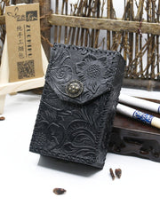 Cool Leather Mens Engraved Floral Handmade Cigarette Holder Case for Men