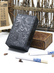 Cool Handmade Leather Mens Engraved Floral Cigarette Holder Case for Men