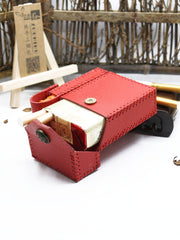 Handmade Leather Womens Red Cigarette Holder Case with Lighter holder for Women