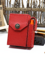 Handmade Leather Womens Red Cigarette Holder Case with Lighter holder for Women