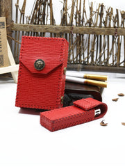 Handmade Leather Womens Red Cigarette Holder Case with Lighter holder for Women